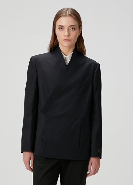 Kenzo Weave Siyah Kruvaze Yün Ceket