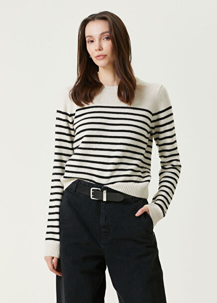 Cream Black Striped Cashmere Sweater