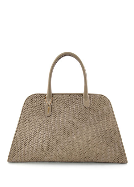 Miranda Model Vizon Deri Örgü Büyük Boy Kadın Omuz Çantası