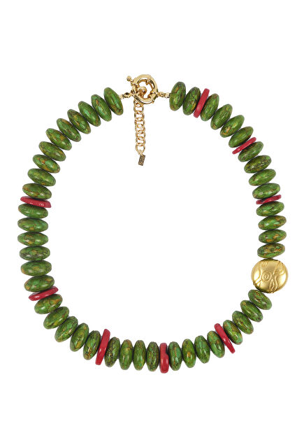 Coral Detailed Turquoise Gold Plated Women's Necklace