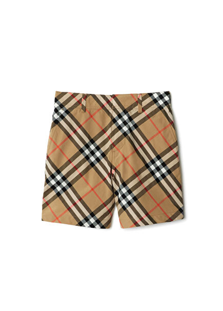 Check Bej Pamuklu Unisex Çocuk Şort