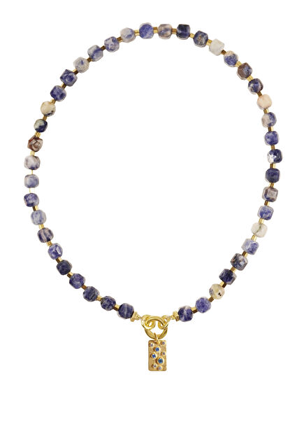 Deep Sodalit Taşı 925 Ayar Gümüş Üzeri Altın Kaplama Kadın Kolye