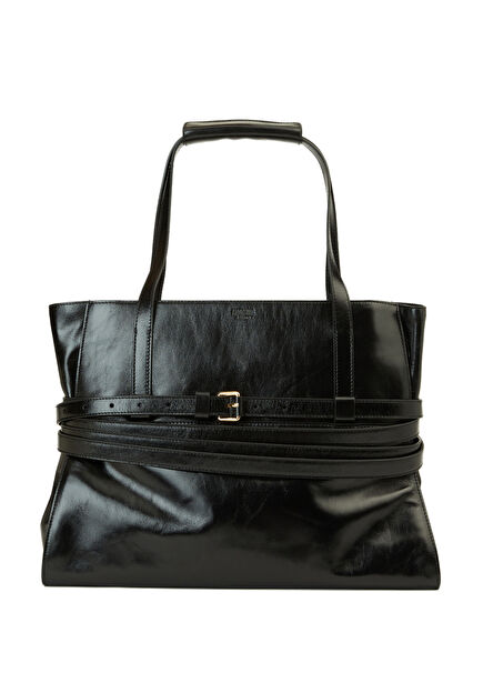 Siyah Kadın Deri Alışveriş Çantası