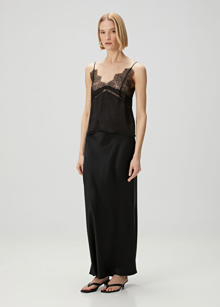 Bar Black Maxi Silk Skirt