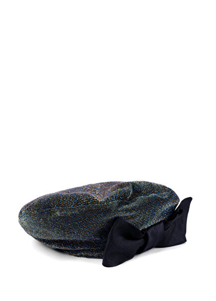 The Bow And The Hat Lacivert İpek Fiyonklu Kadın Beret Şapka