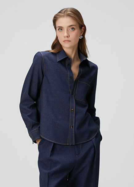 Lacivert Yün Denim Gömlek