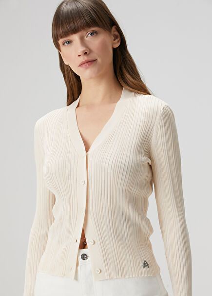 Ecru Ribbed Cardigan
