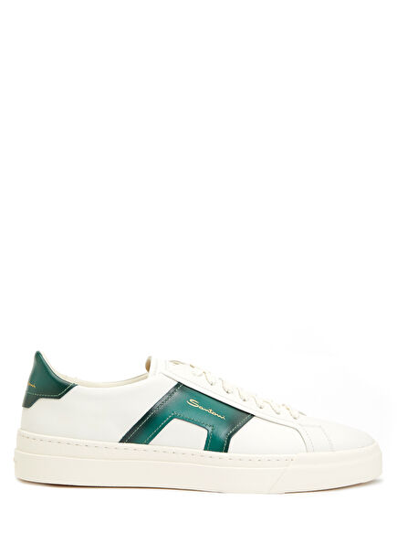 Beyaz Yeşil Logo Detaylı Erkek Deri Sneaker