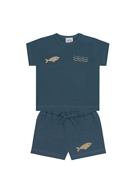 Mavi Minik Denizciler Kısa Kollu T-Shirt Şort Erkek Bebek 2'li Set
