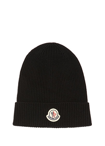 Siyah Logo Patchli Erkek Yün Bere