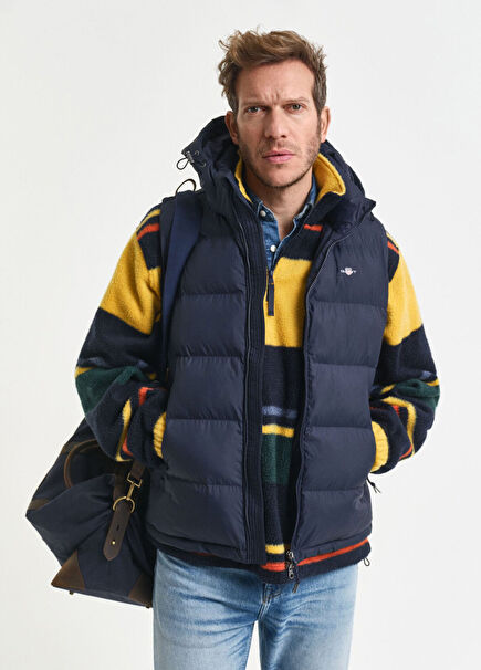 Navy Blue Regular Fit Zippered Men's Sports Vest