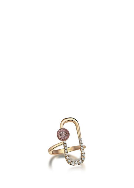 Neolope Pembe Safir Taşlı Pırlantalı 18 Ayar Altın Kadın Yüzük