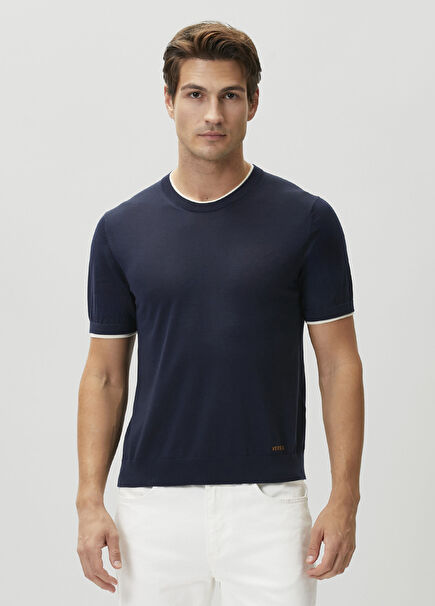 Navy Short-Sleeved Knitwear