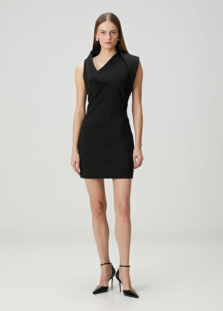 Siyah Mini Yün Elbise