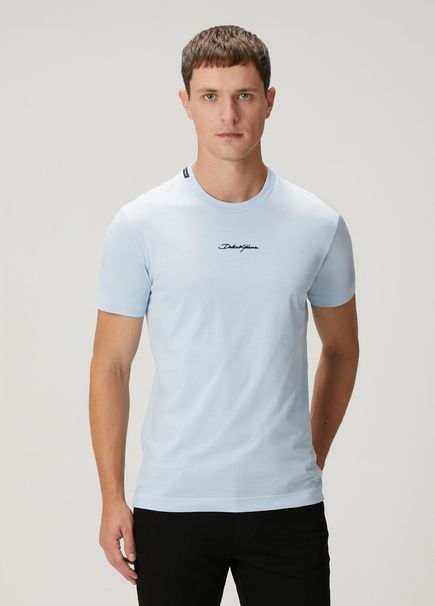 Açık Mavi Logo Nakışlı T-shirt