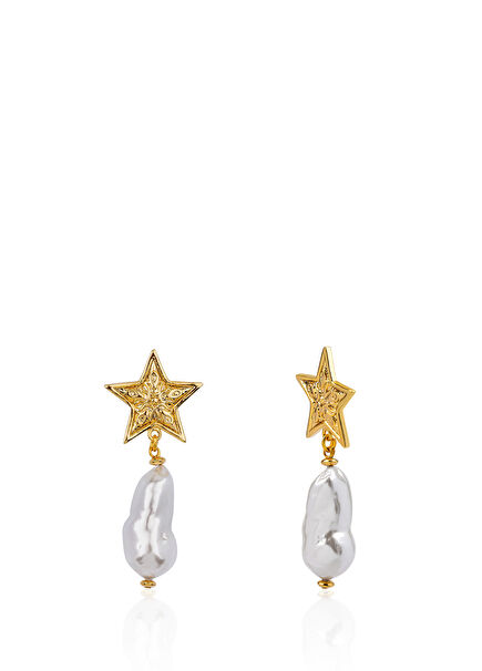 Barok İncili Yıldız Detaylı Kadın Küpe