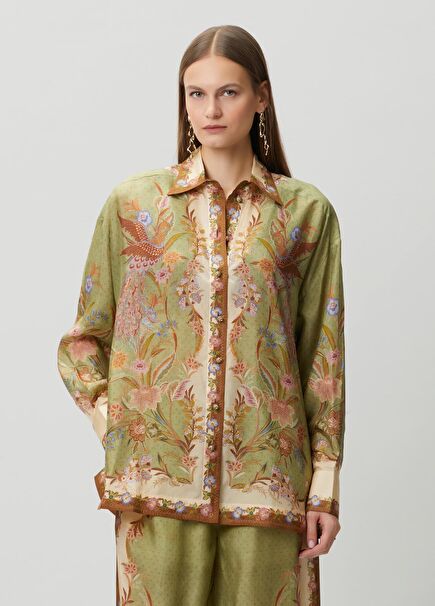 Relaxed Fit Indra Khaki Silk Shirt