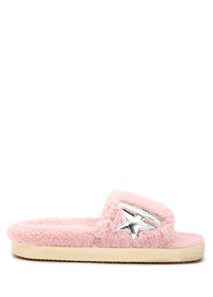 Pembe Logolu Kadın Peluş Terlik