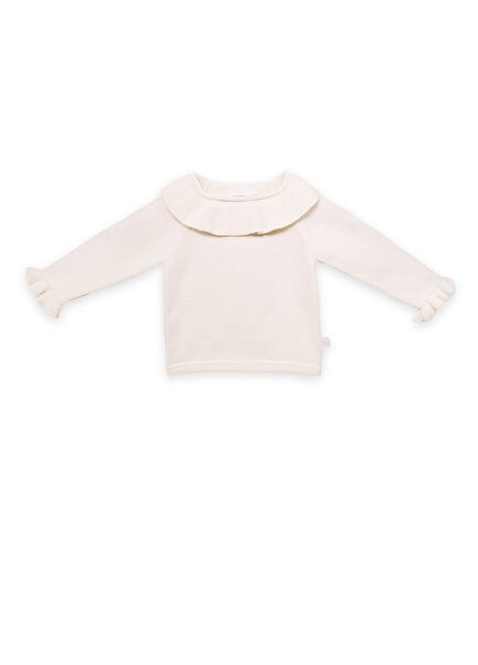 Layla Ecru Organic Cotton Long Sleeve Baby Girl Knitwear Sweater