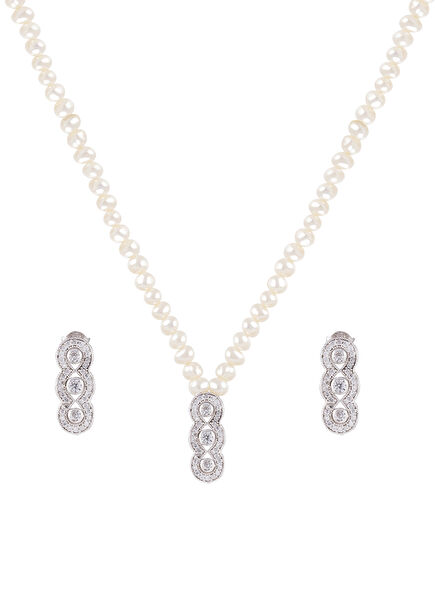 June 925 Ayar Gümüş Kadın İnci Küpe ve Kolye Seti