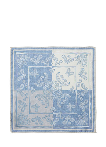 Mavi 4 Kare Şal Desen İpek Poşet Mendil