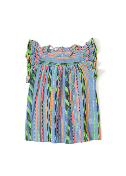 Mavi Pembe Desenli Kız Çocuk Bluz