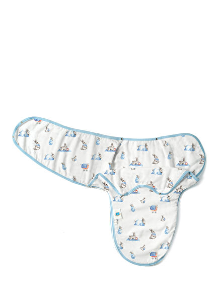 Rabbit Patterned Blue Muslin Baby Ready Swaddle