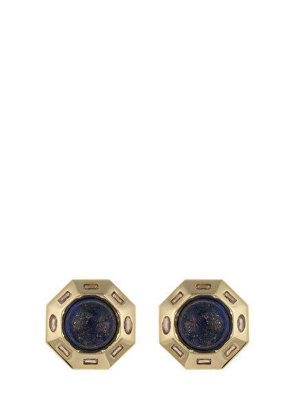 Lazul Lapis Crystal Stone Gold-Plated Button Earri