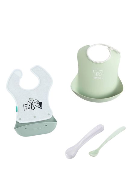 BabyBjörn & Mamajoo Powder Green Mama Önlüğü ve Mama Kaşığı 3'lü Beslenme Seti 