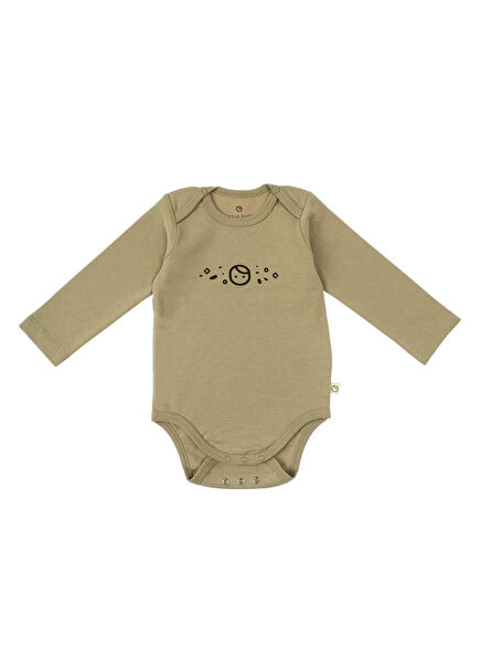 Planet Gusto Haki Organik Pamuk Ayarlanabilir Çıtçıtlı Uzun Kollu Unisex Bebek Zıbın