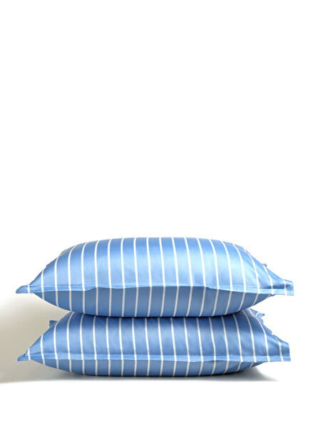 Solid Wide Stripe Oxford Cotton Satin 2-Piece Pillowcase Set