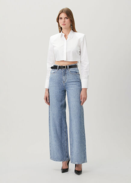 Mavi Krokodil Dokulu Wide Leg Jean Pantolon