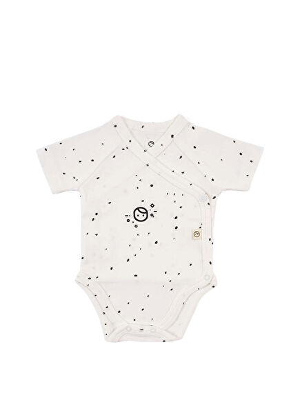 Cosmos Beyaz Organik Pamuk Kruvaze Kısa Kollu Unisex Bebek Zıbın