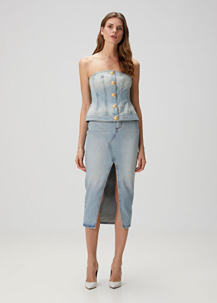 Blue Midi Denim Skirt