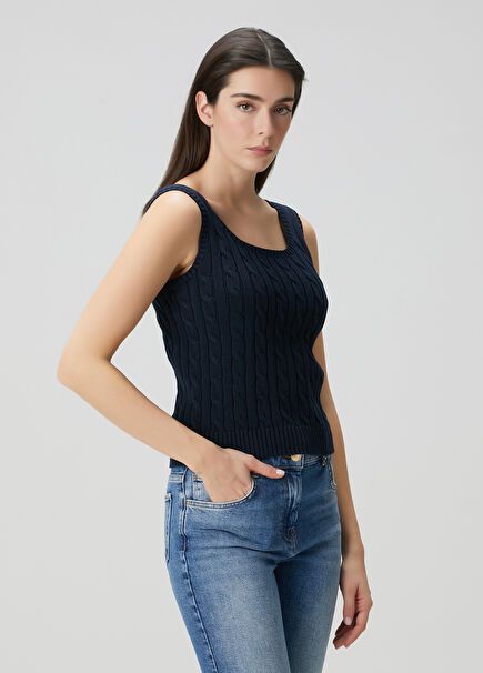 Navy Blue Cable Knit Tank Top