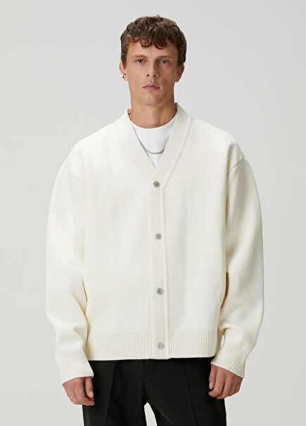 Ecru Interlock Knit Cardigan