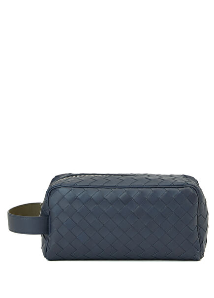 Dark Blue Men's Leather Shaving Bag