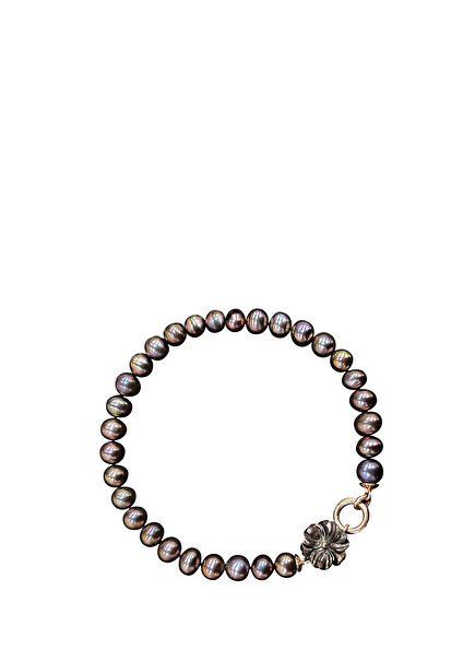 Cleito 925 Sterling Silver 24K Gold Plated Women's Black Pearl Bracelet