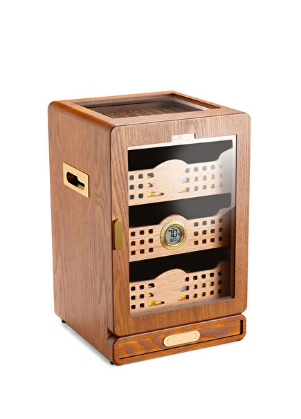 Walnut Glass 4 Drawer 150's Cigar Box Humidor