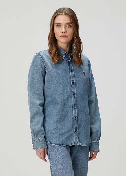 Blue Logo Embroidered Denim Shirt