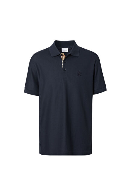 Eddie Monogram Motif Navy Blue Polo Collar Short Sleeve Men's T-shirt