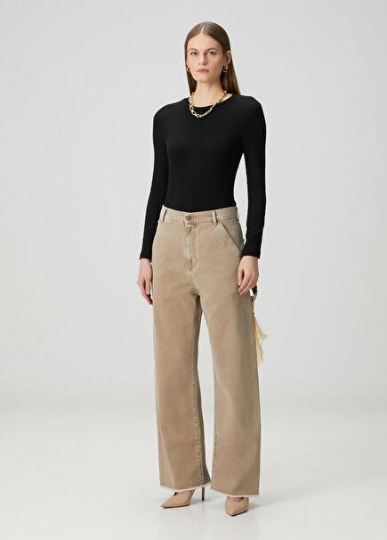 Sienna Loose Fit Camel Jean Pantolon