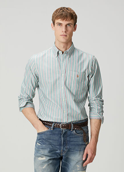 Yeşil Çizgi Desenli Gömlek