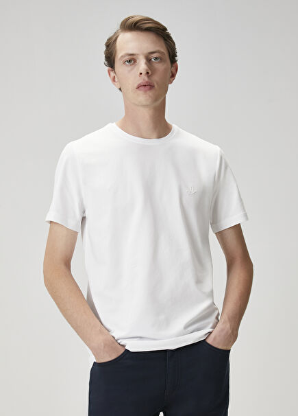 Kırık Beyaz Logo Baskılı T-shirt