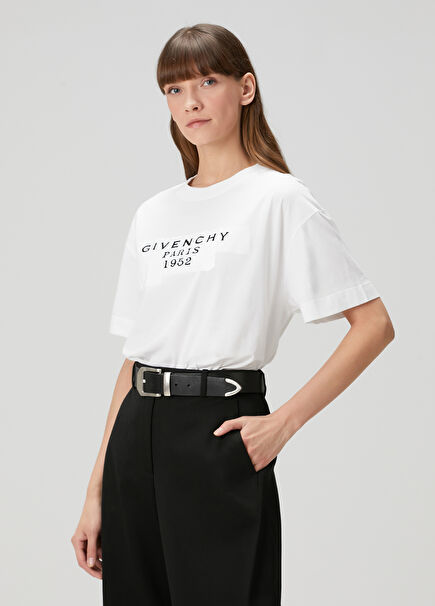 Beyaz Logo Baskılı T-shirt