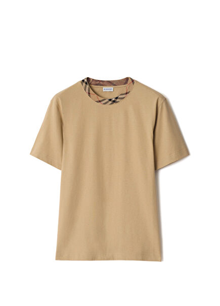 Beige Cotton Short Sleeve Men's T-Shirt