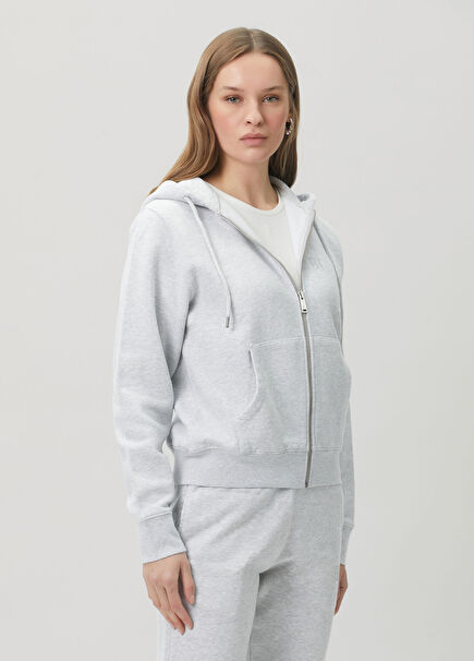 Casper Gri Kapüşonlu Fermuarlı Sweatshirt