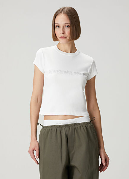 Beyaz Hotfix Logolu T-shirt