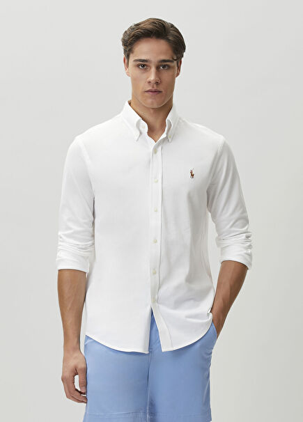 Regular Fit Beyaz Oxford Mesh Gömlek