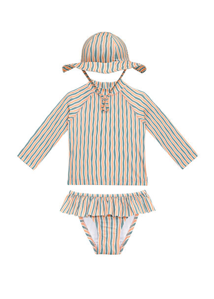 Orange Oasis UV Protection Long Sleeve Baby Girl Swimsuit Set with Hat